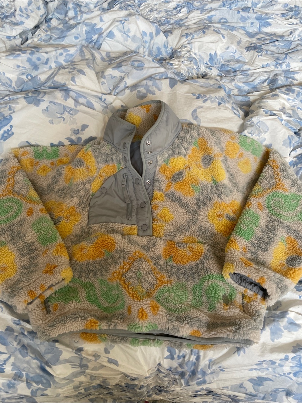 Free People FP Movement Hit The Slopes Printed Fleece Pullover In Lily Pad Combo - Picture 5 of 9